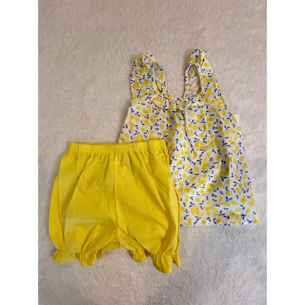 Picapino Baby Girls Lemon Print Ruffle Top and Bloomers Set Yellow Blue 24M NWT